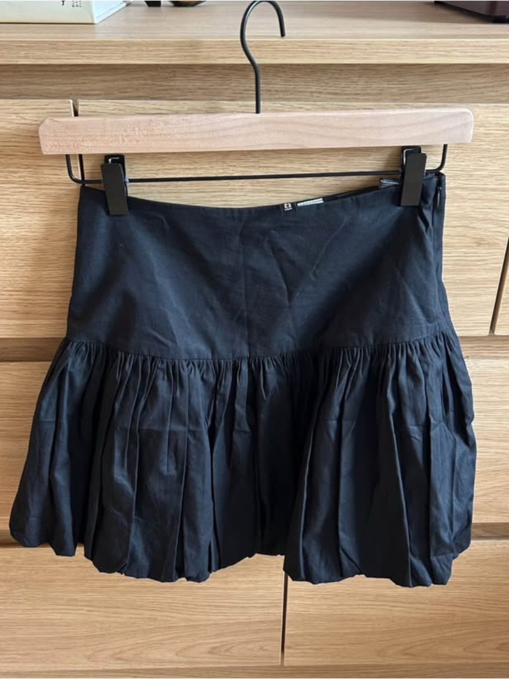 Divided Black Tiered Mini Skirt with Gathered Hem